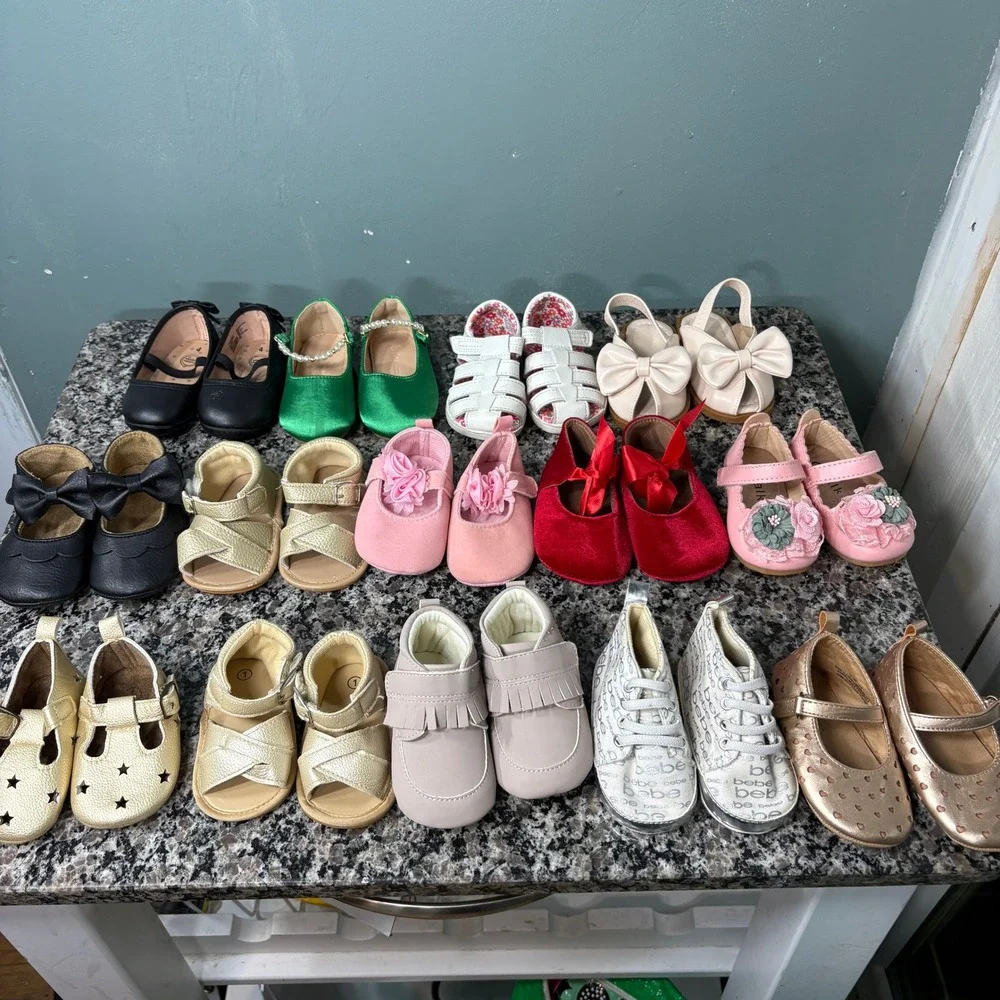 Baby Girl Shoe Lot 13 Pairs Old Navy Wonder Nation Bebe Size 1 2 3 4 12-18M